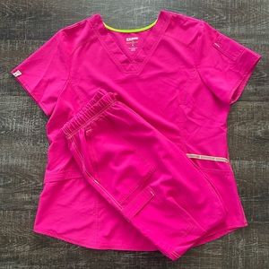 ScrubStar Hot Pink Womens Scrubs. Top Size Large Bottoms Size Medium